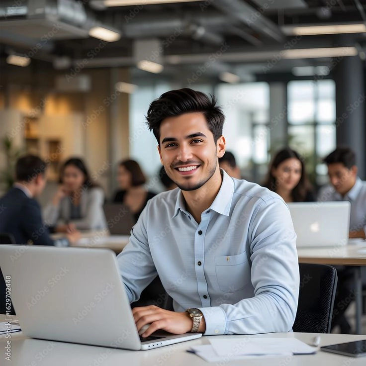 Smiling Professional Man Working in Modern Office
